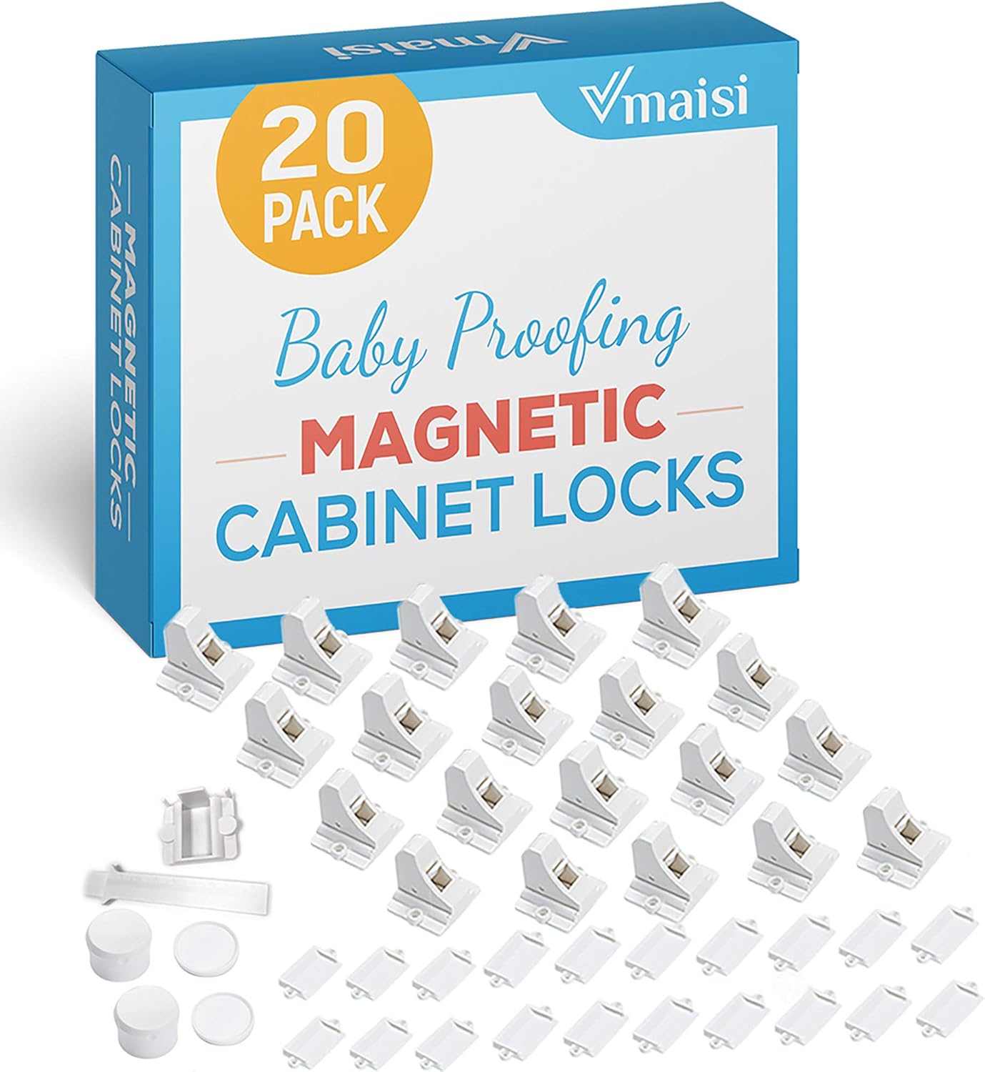 20 Pack Magnetic Cabinet Locks Baby Proofing - Vmaisi Children Proof Cupboard Drawers Latches