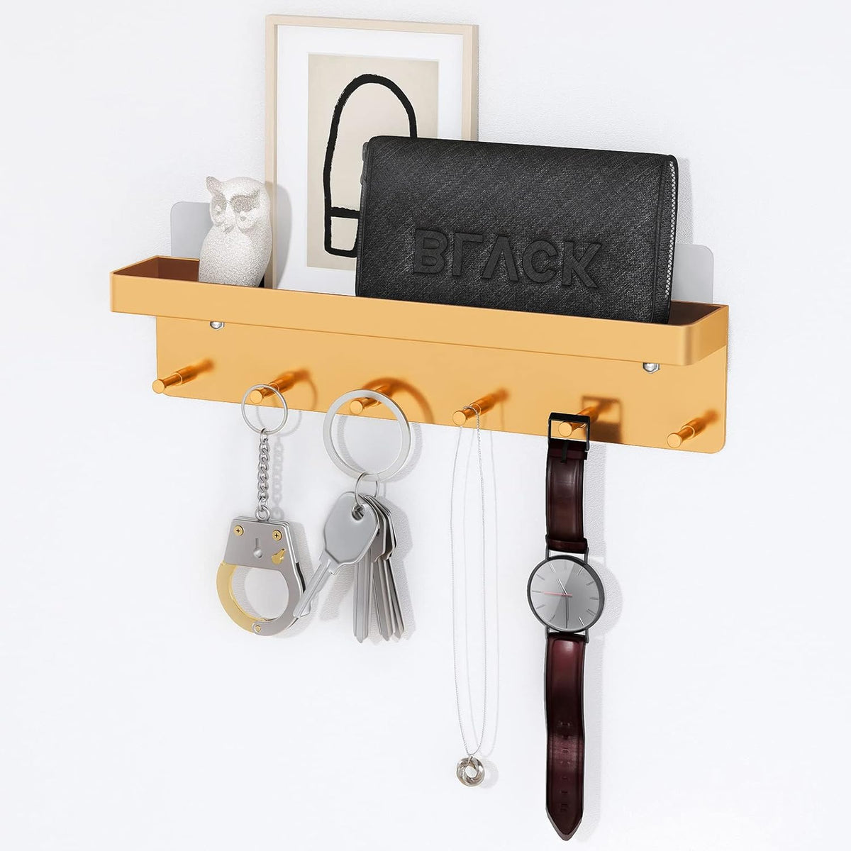 MKO Key Holder for Wall, Mail Organizer and Key Rack with Tray for Hallway, 6 Key Hooks Wall Mount