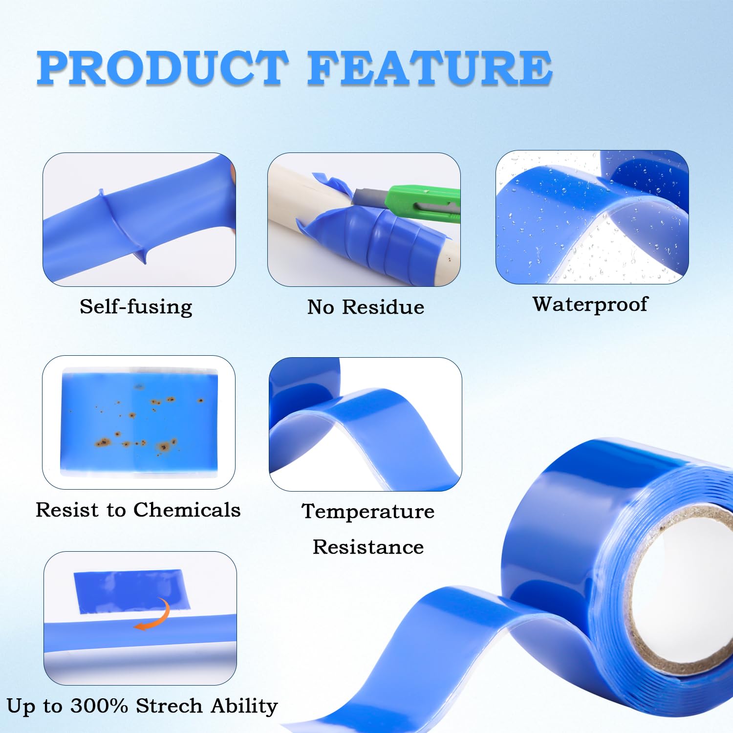 Self Fusing Silicone Tape 1 in x 5' Blue Waterproof Rubber Leak Proof Sealing Silicone Rubber