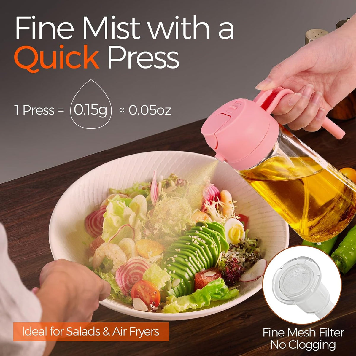 YARRAMATE 2Pcs 16oz/470ml Glass Olive Oil Sprayer for Cooking with Stickers, 2 in 1 Oil Dispenser