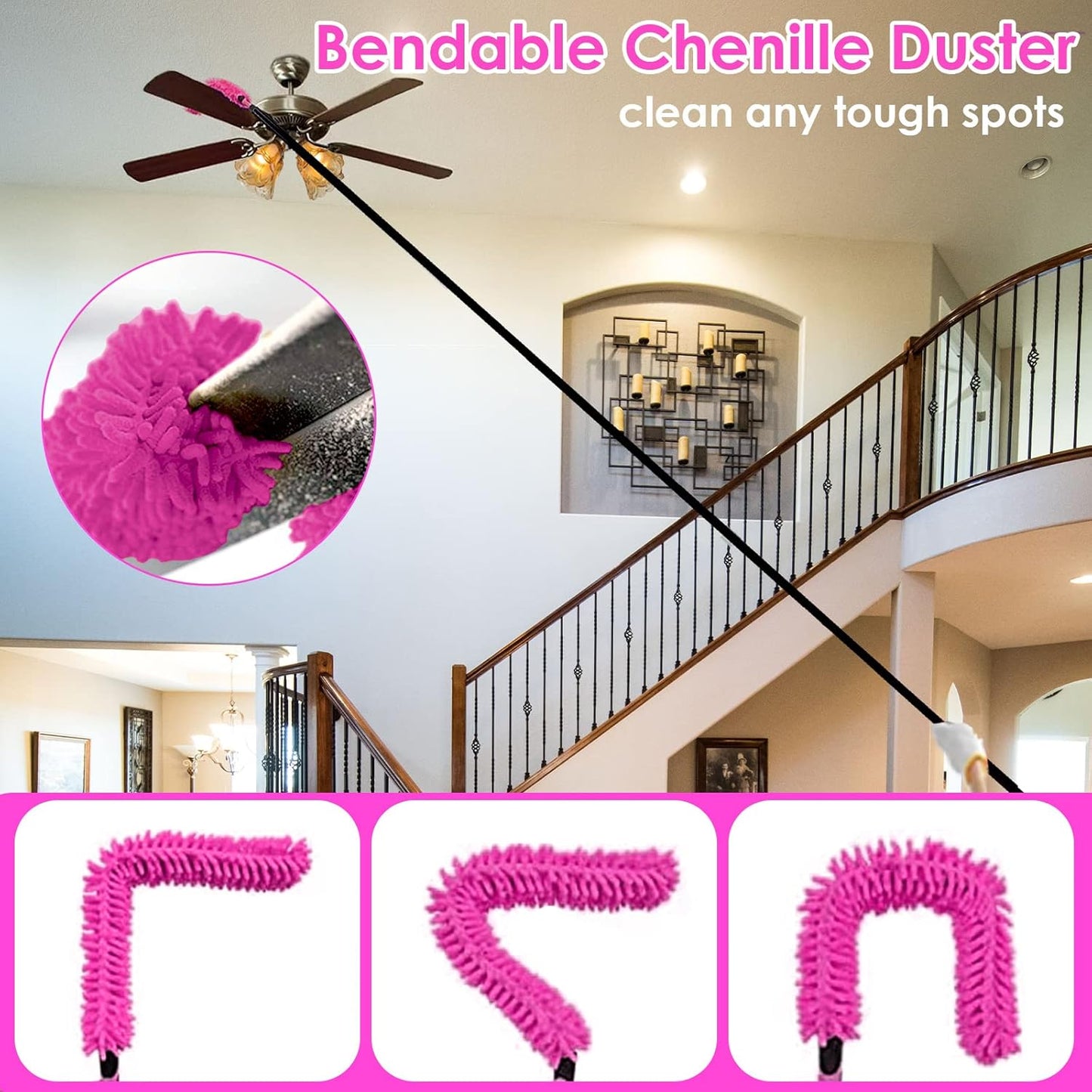 15 Foot Dusters for Cleaning, Duster with Extension Pole 7-15ft, Microfiber Feather Duster Used for