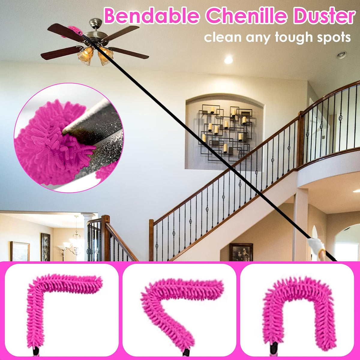 15 Foot Dusters for Cleaning, Duster with Extension Pole 7-15ft, Microfiber Feather Duster Used for