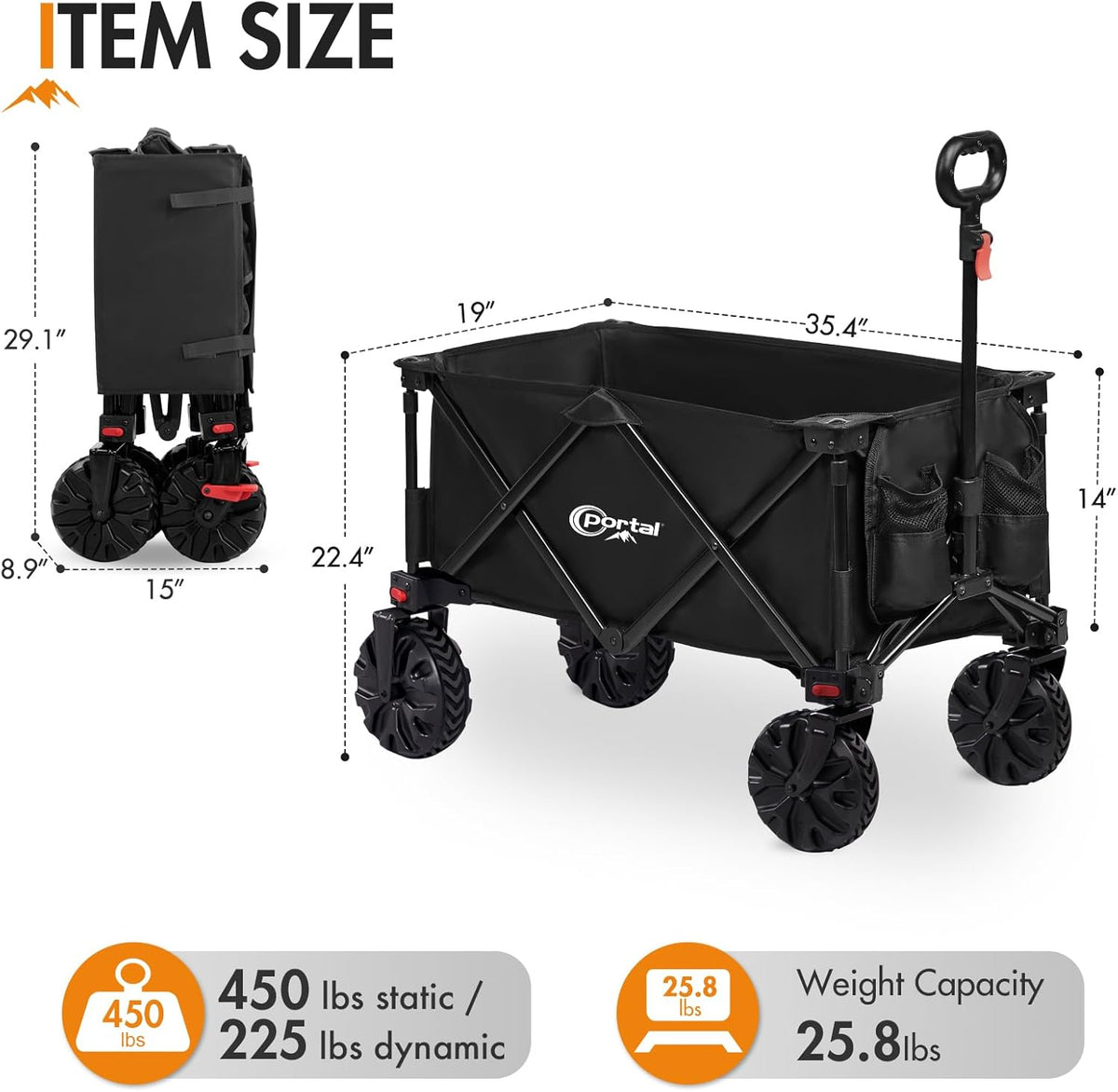 PORTAL Collapsible Folding Utility Beach Wagon Carts Heavy Duty with All Terrain Wheels for