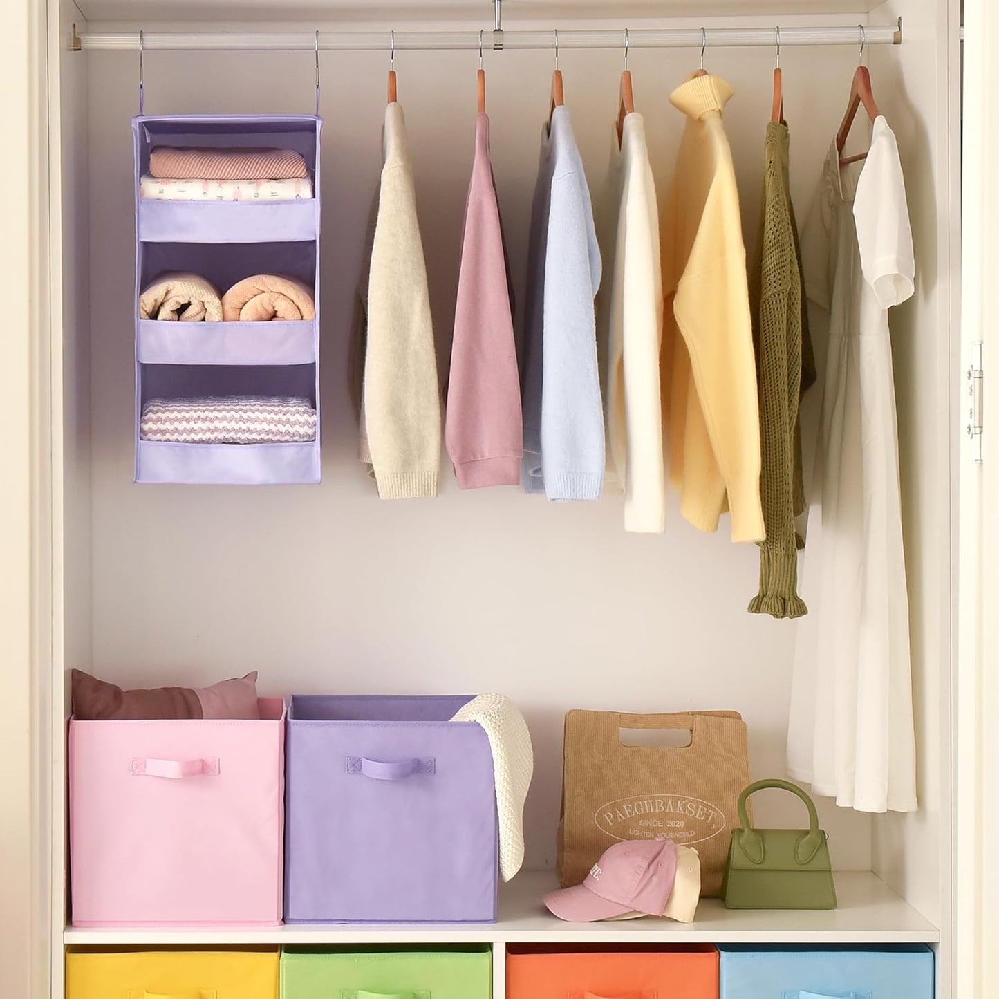 GRANNY SAYS 3 Shelf Hanging Closet Organizers and Storage, Collapsible Closet Storage Organizer