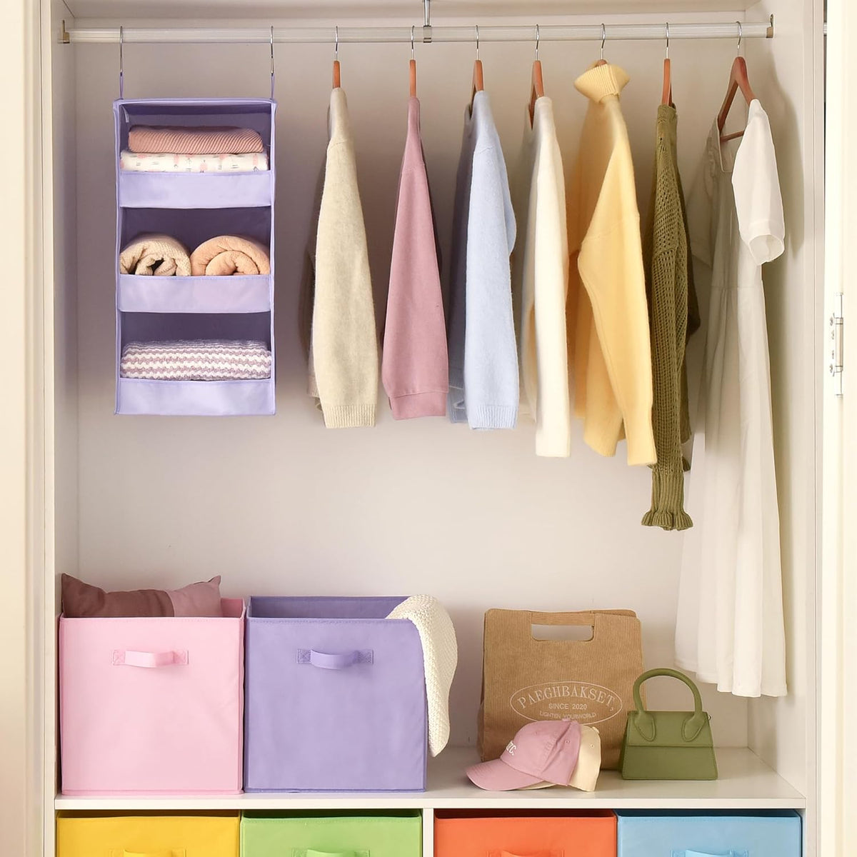 GRANNY SAYS 3 Shelf Hanging Closet Organizers and Storage, Collapsible Closet Storage Organizer