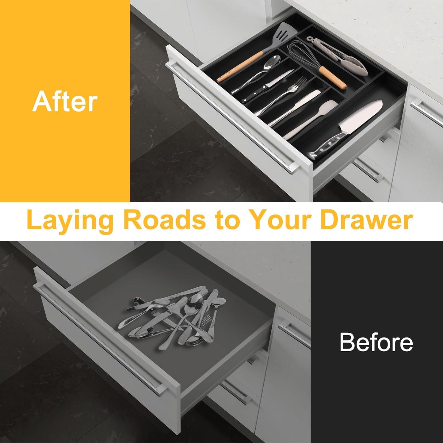 Large Premium Bamboo Silverware Organizer - Expandable Drawer Organizer & Utensil Organizer