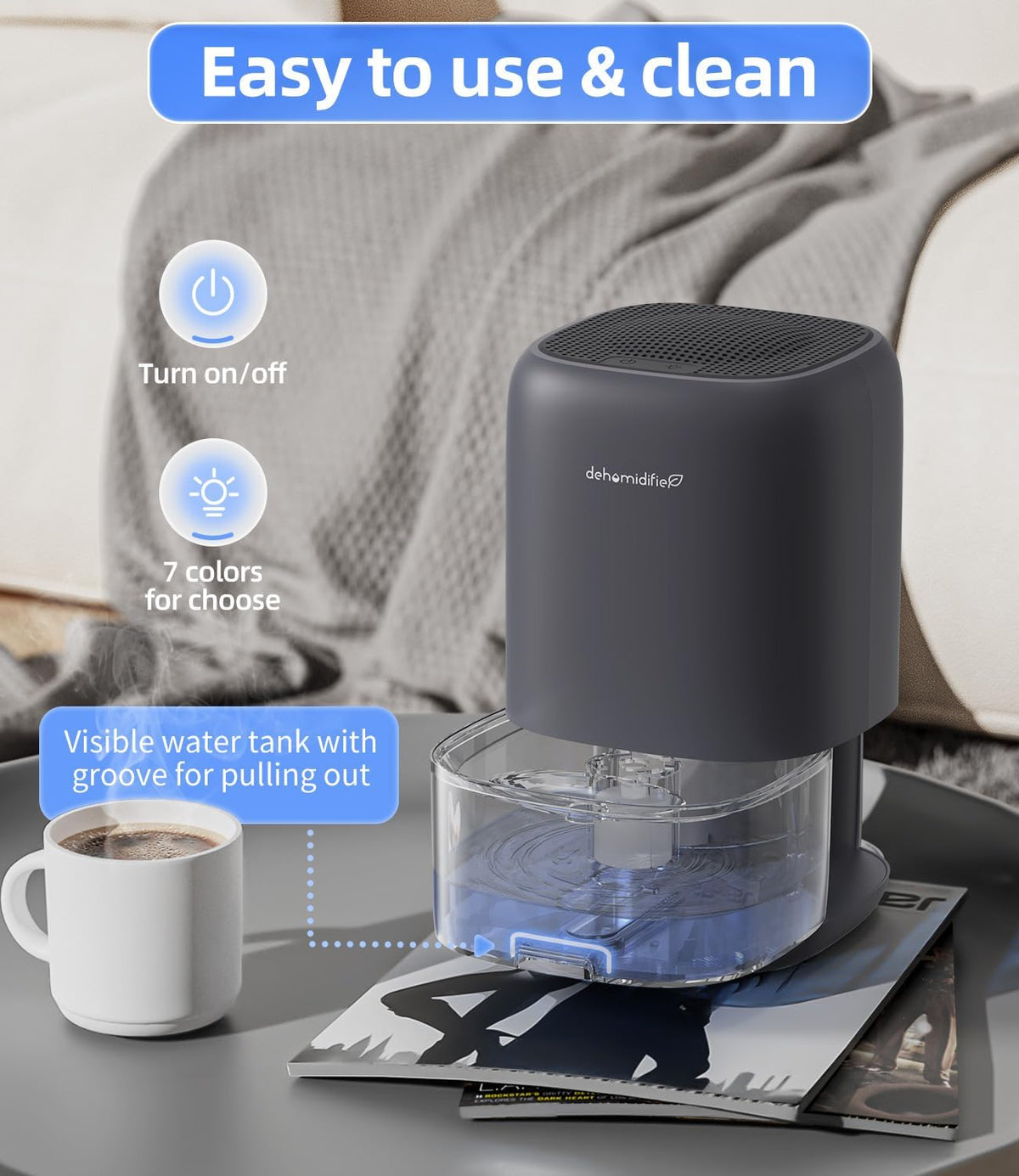 TABYIK Small Dehumidifier for Bedroom, Bathroom, Portable Dehumidifiers for Home, Room, RV, Closet
