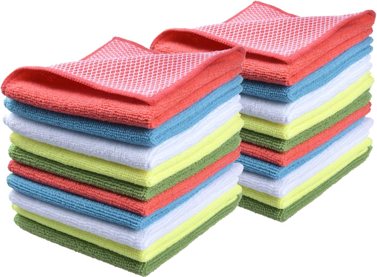 SINLAND 5 Color Assorted Microfiber Dish Cloth Best Kitchen Cloths Cleaning Cloths with Poly Scour