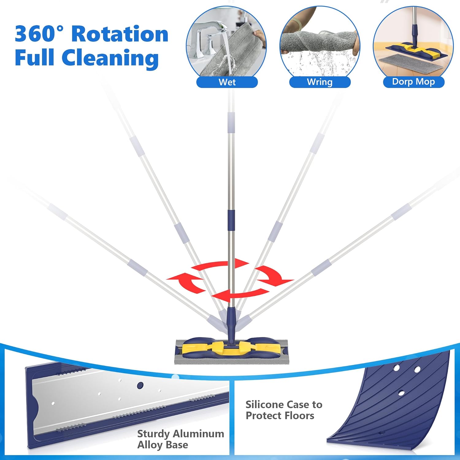 MEXERRIS Microfiber Flat Mop for Hardwood Laminate Tile Floor Cleaning: Stainless Steel Handle - 4