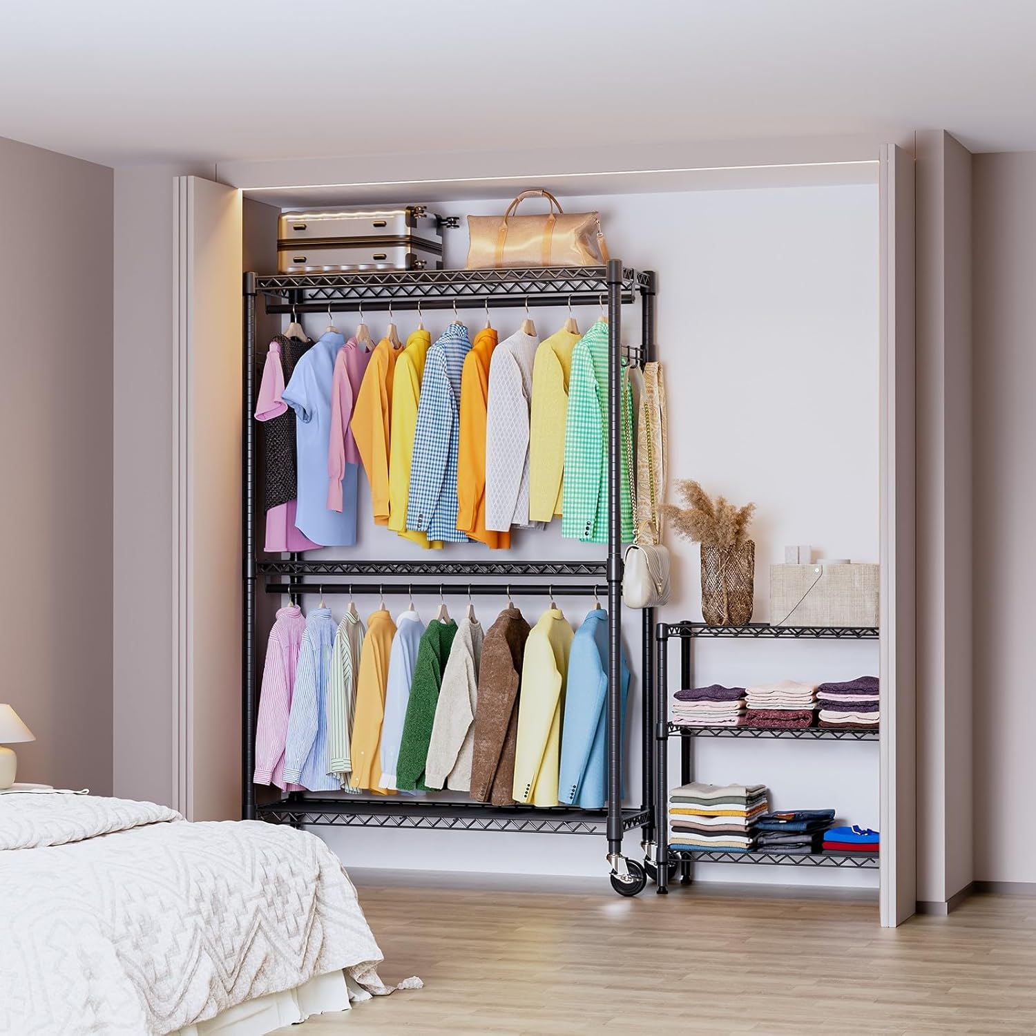 IZEUK 3 Tier Heavy Duty Rolling Garment Rack Wire Clothes Rack for Hanging Clothes, Metal