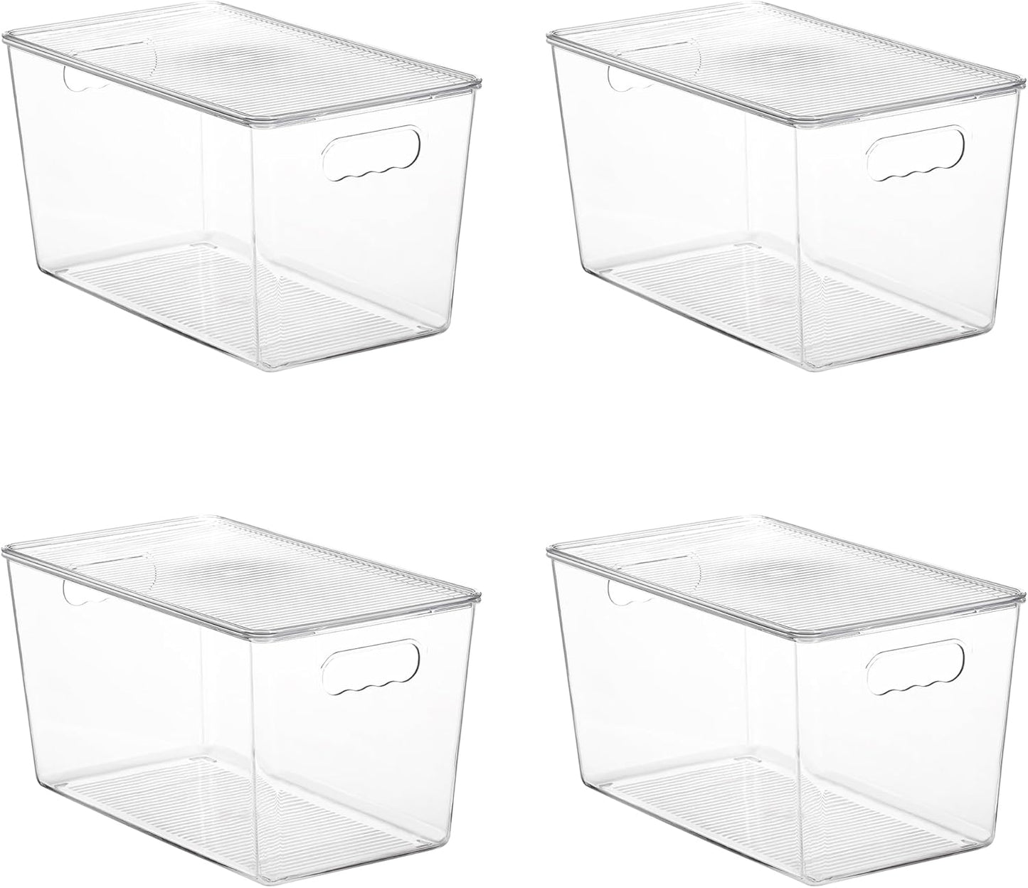 Vtopmart 4 Pack Clear Stackable Storage Bins with Lids,XLarge Plastic Containers with Handle for