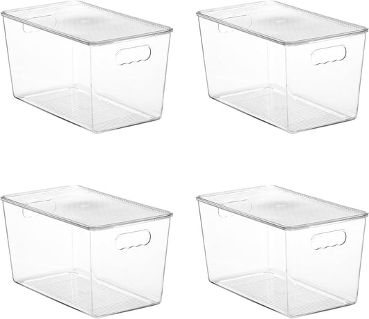 Vtopmart 4 Pack Clear Stackable Storage Bins with Lids,XLarge Plastic Containers with Handle for