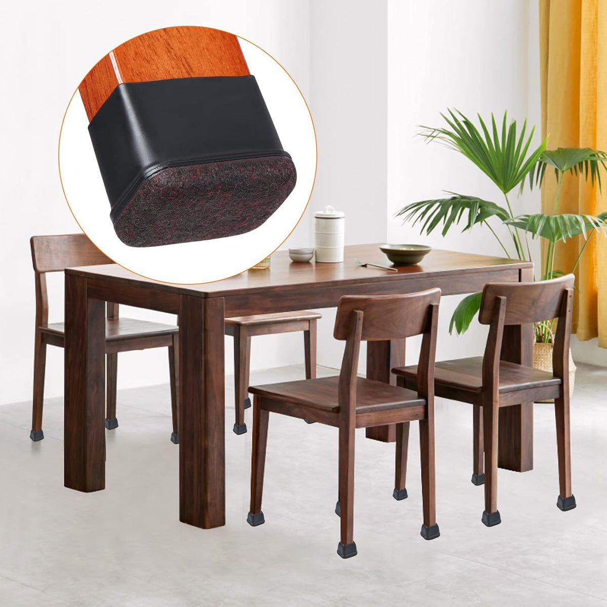 Ezprotekt 16 Pcs Rectangle Silicone Chair Leg Floor Protectors, Felt Rectangle Black Furniture Leg