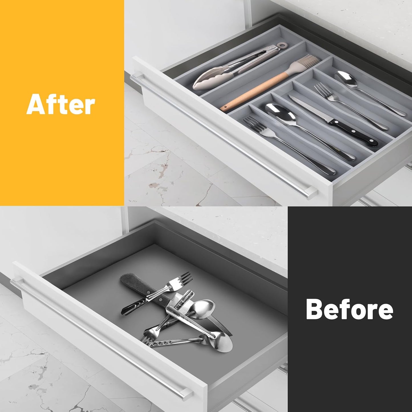 Kitchen Bamboo Silverware Organizer, Kitchen Drawer Organizer - Utensil Holder and Cutlery Tray