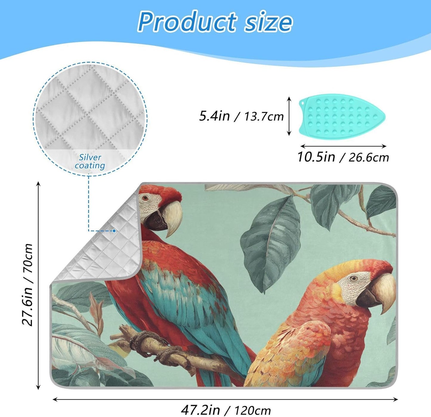 Tropical Parrots on The Branc Ironing Mat Thickened Ironing Blanket Travel Portable Double-Side