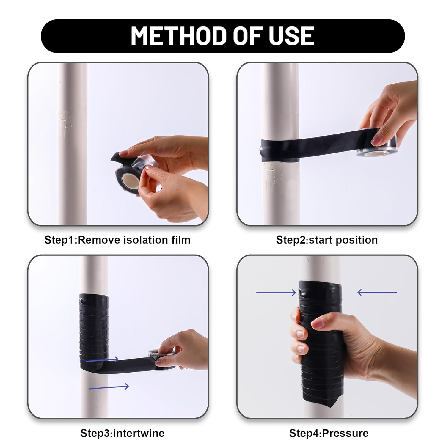 Self Fusing Silicone Tape 4 Rolls 1 in x 10' Black Waterproof Rescue Tape Rubber Leak Silicone