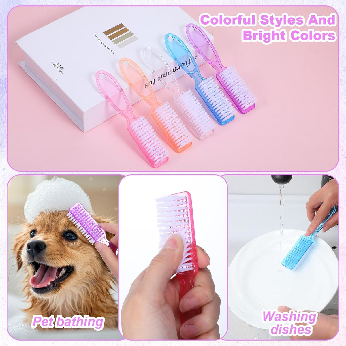 50 Pcs Handle Grip Nail Scrubber Brushes, Manicure Pedicure Cleaning Brushes for Fingernails and