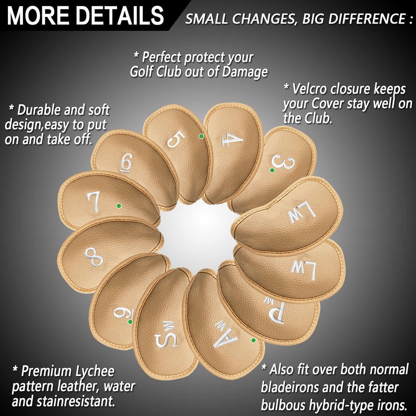 FINGER TEN Premium Synthetic Leather Stylish Iron & Wedge Golf Head Covers Value 12 Piece Set