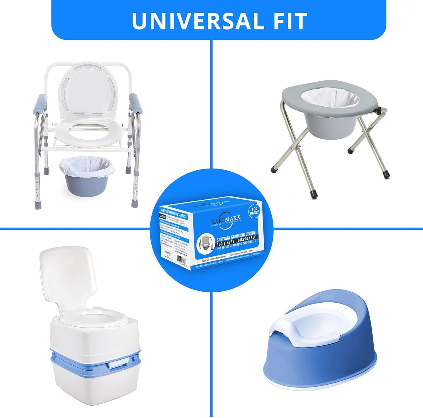 Disposable Potty liners - 50, Bed side commode Liners, Portable Toilet Bag, Potty Bags for Portable