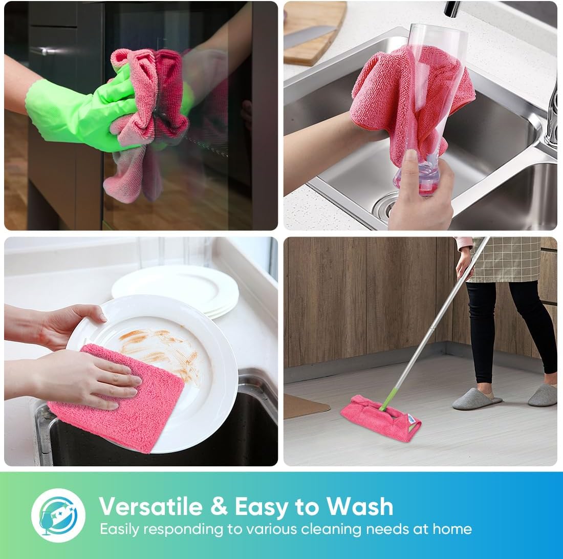 HOMEXCEL Pink Microfiber Cleaning Cloth, 12 Pack Premium Microfiber Towels for Cars, Lint Free