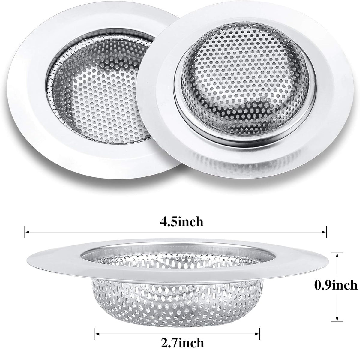 2 Pcs Kitchen Sink Strainer, Stainless Steel Drain Cover, Large Wide Rim 4.5" Diameter, Anti
