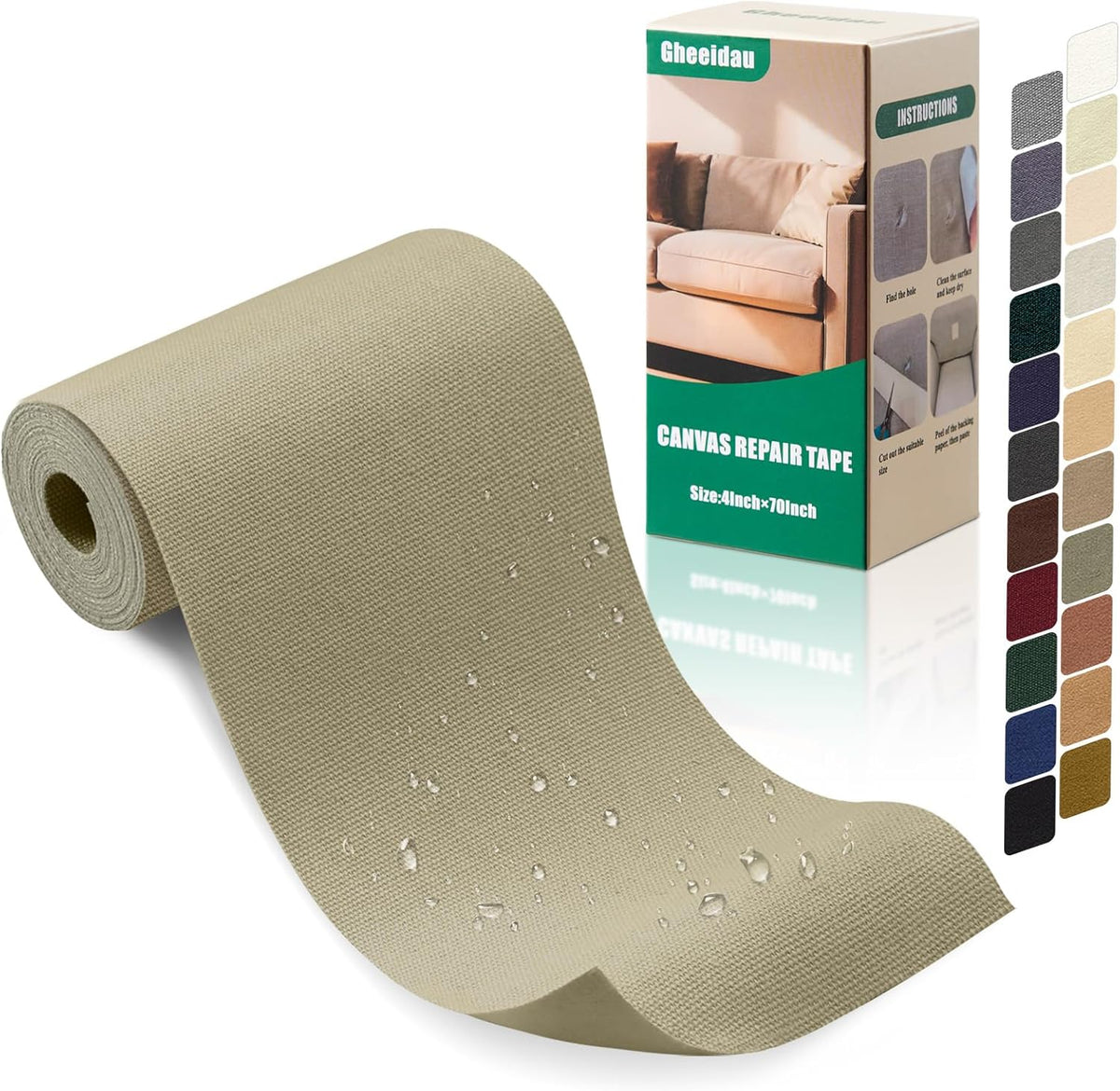 Canvas Repair Tape 4×70 Inch Waterproof Self-Adhesive Fabric Repair Patch for Repairing Boat