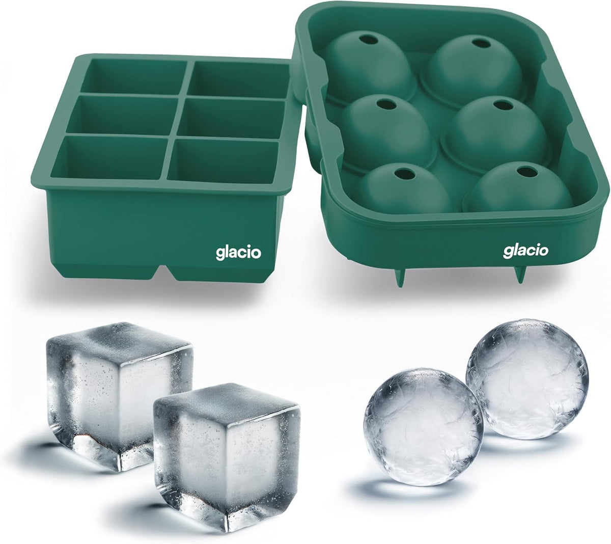 glacio Silicone Ice Cube Trays – Large Silicone Molds for 2-Inch Ice Cubes and Spheres Whiskey Ice