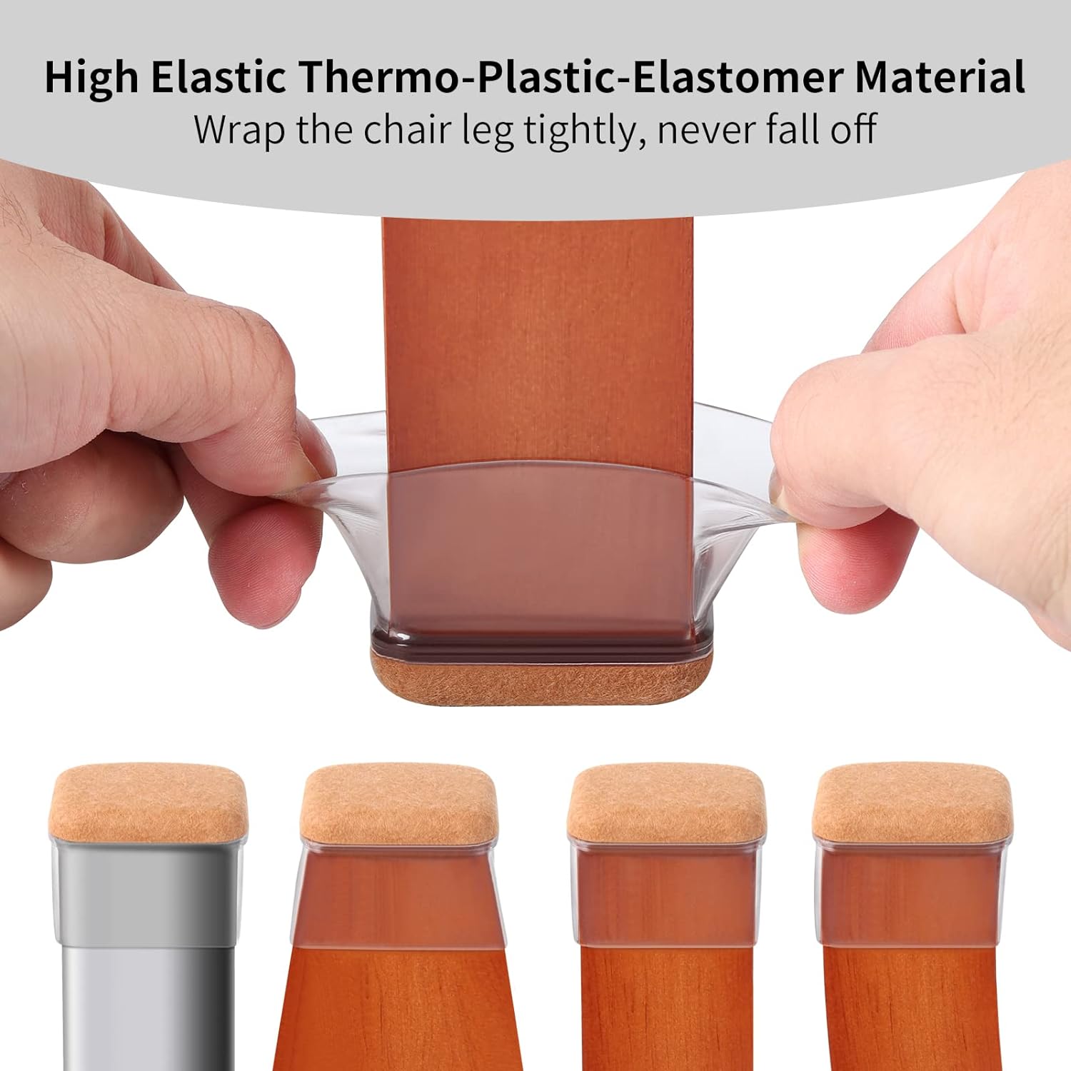 Ezprotekt 16 Pcs Rectangle Clear Silicone Chair Leg Floor Protectors with Felt, Rectangle Felt