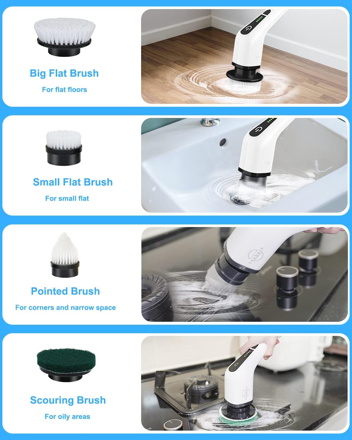 Leebein Electric Spin Scrubber, Cordless Cleaning Brush with 8 Replaceable Brush Heads, Tub and