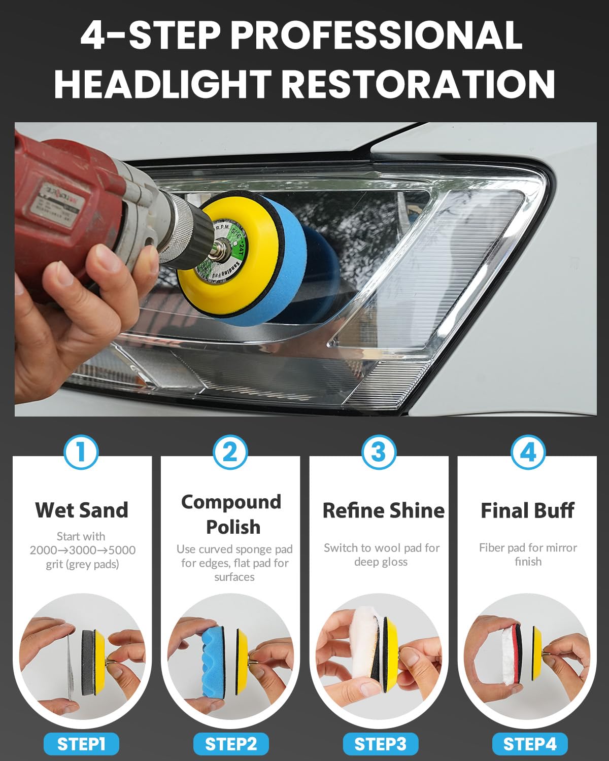 78PCS Drill Polishing Buffing Pads Kit with Buffer Polisher Attachment, 1/2/3 Inch Car Polishing