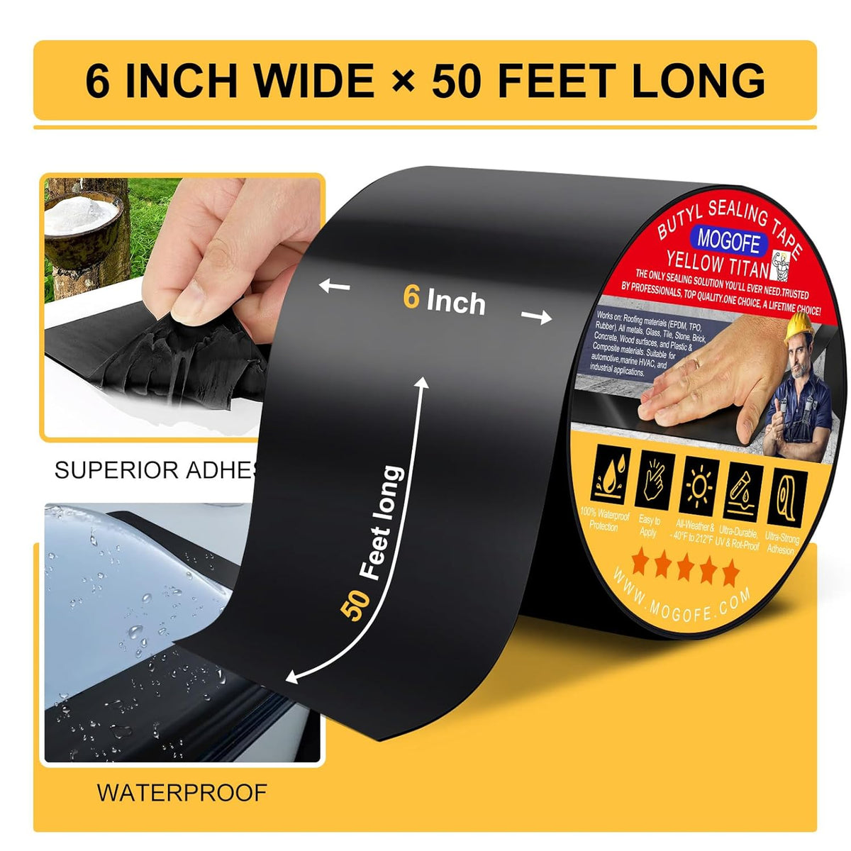 RV Roof Sealant Tape Black, 6 Inch x 50 Feet RV Repair Roof Sealer Seal Tape UV-Resistant