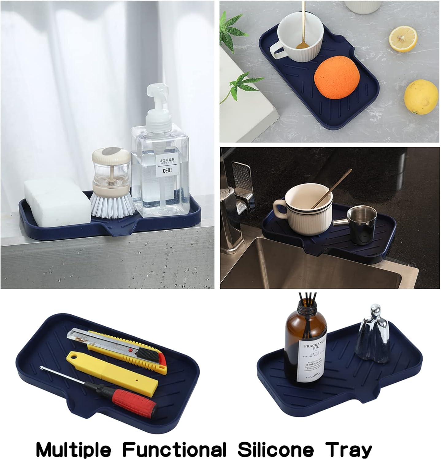Silicone Bathroom Soap Dishes with Drain Spout-Kitchen Sink Organizer,Sponge Holder,Dish Soap