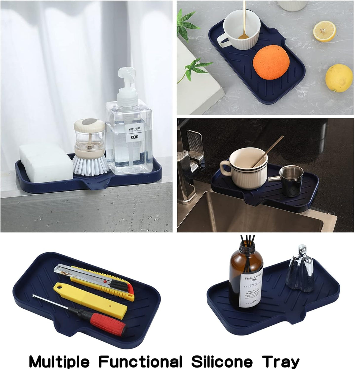 Silicone Bathroom Soap Dishes with Drain Spout-Kitchen Sink Organizer,Sponge Holder,Dish Soap