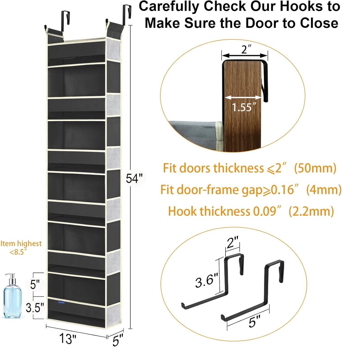 Over The Door Hanging Organizer 6-Shelves and 12 Side Pockets, Over The Door Storage Organizer