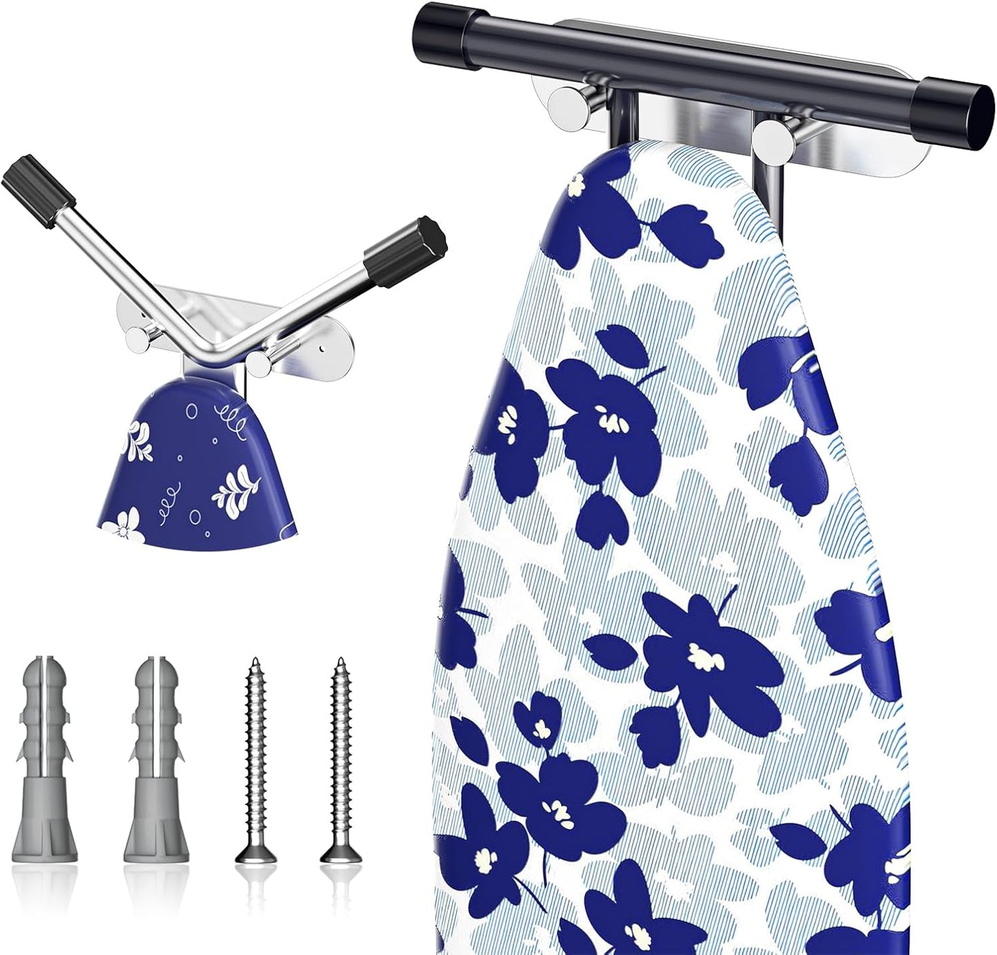 Ironing Board Holder Wall Mount,Ironing Board Hanger with Removable Hooks, Laundry Rooms Stainless
