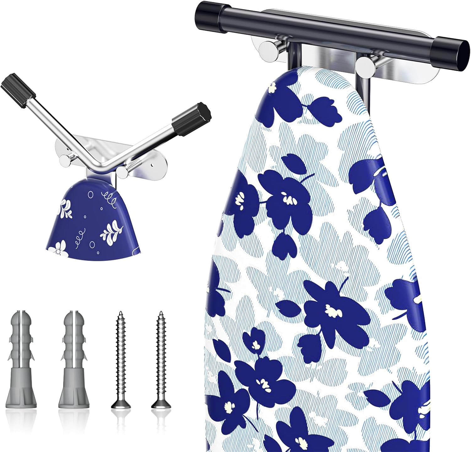 Ironing Board Holder Wall Mount,Ironing Board Hanger with Removable Hooks, Laundry Rooms Stainless