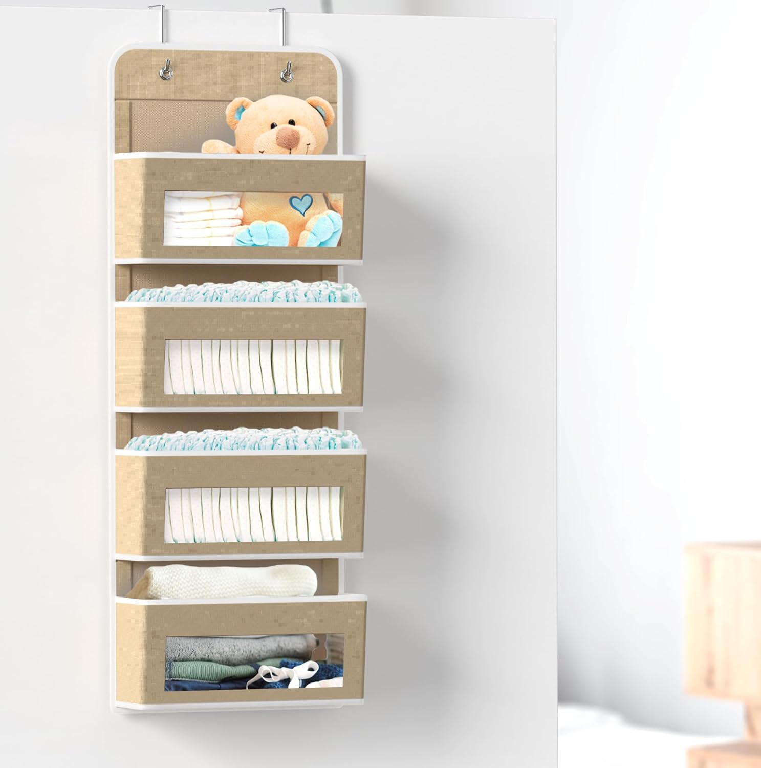 Simple Houseware 4 Clear Window Pocket Over Closet Door Storage Hanging Organizer for Bedroom