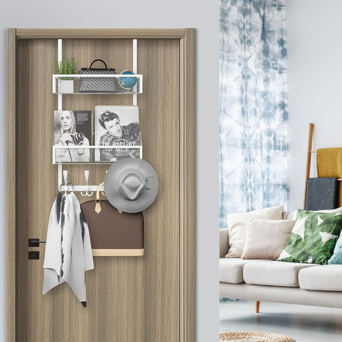 Over The Door Hooks Organizer, Coat Rack Over The Door Storage Hanger Towel Rack, Back of Door