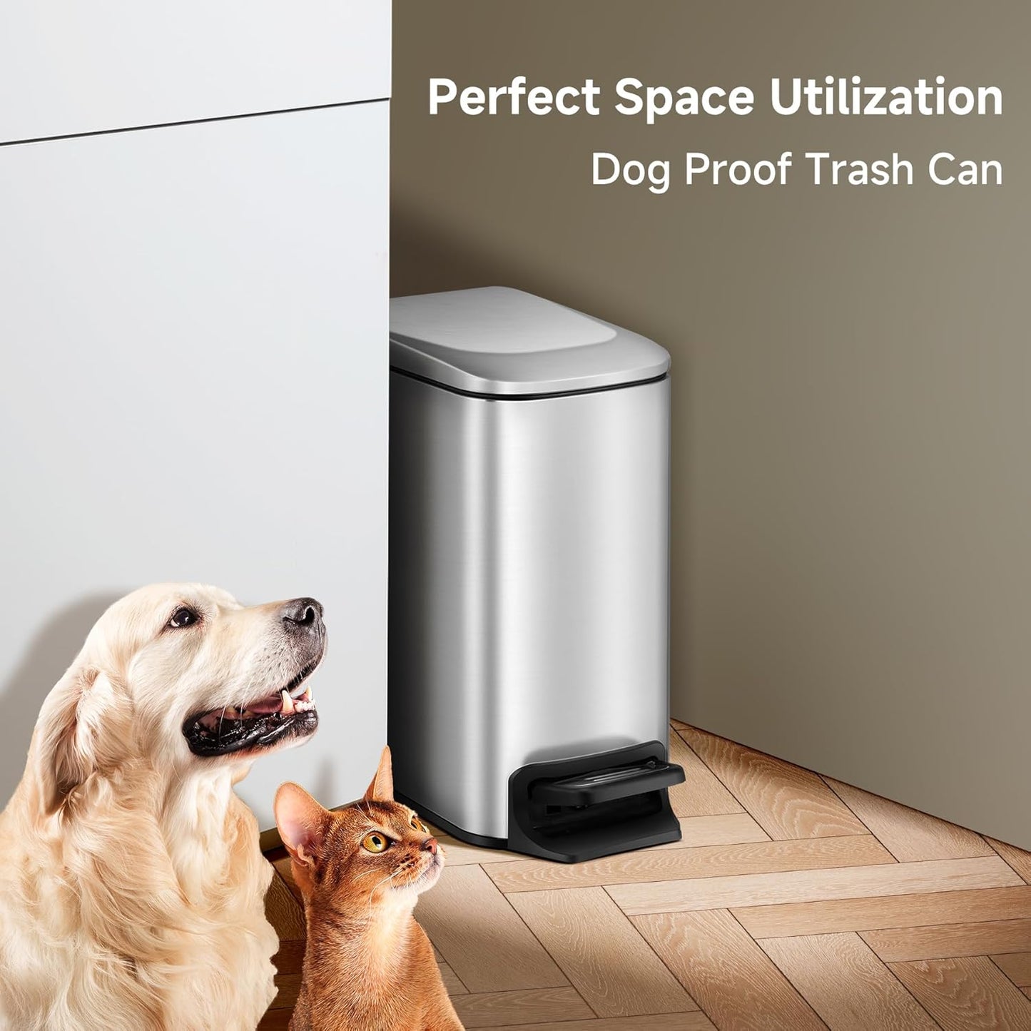 TIPGO Slim Bathroom Trash Can with Lid Soft Close, Step Pedal, 6 Liter / 1.6 Gallon Stainless Steel