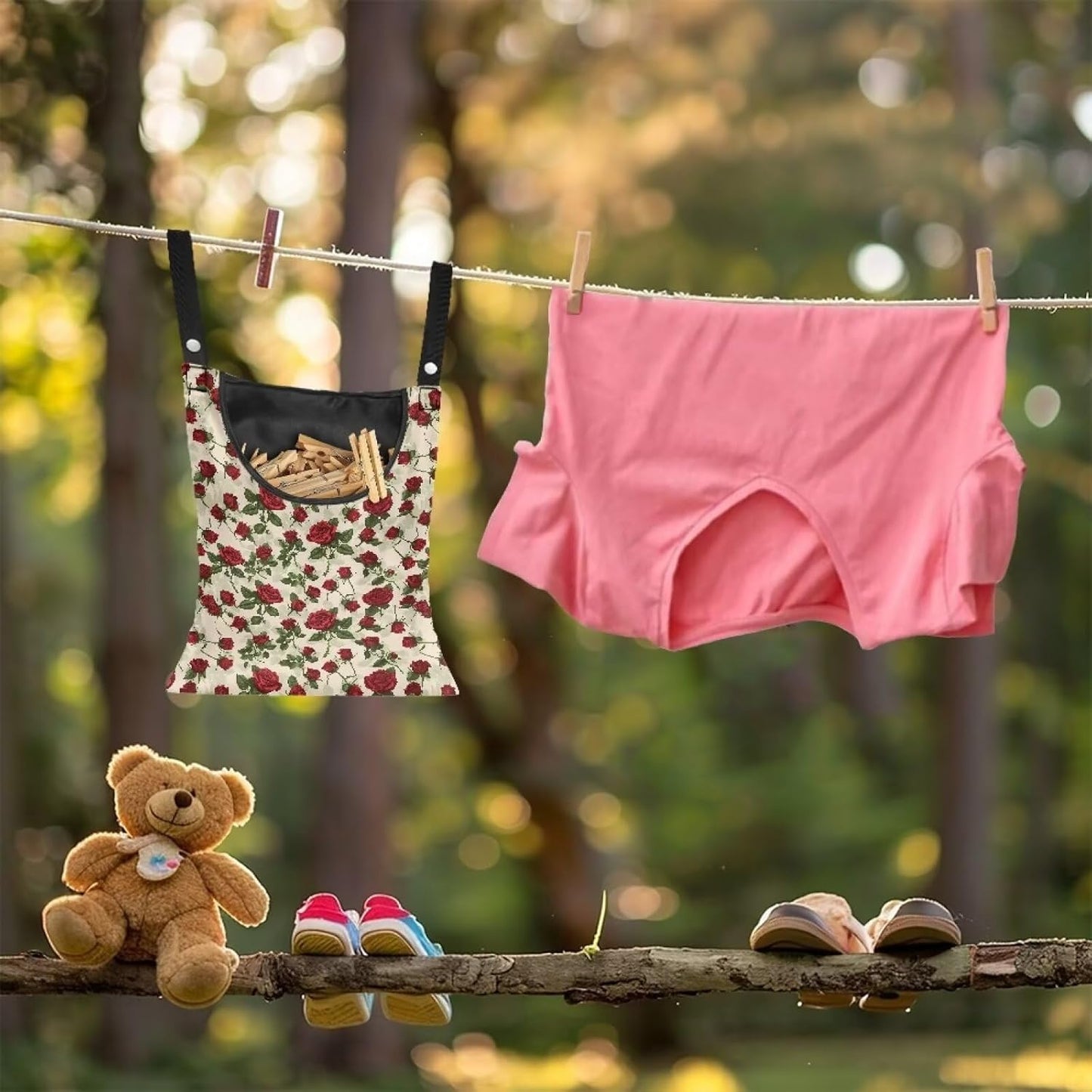 Rose Clothespin Bag Fashion Hanging Storage Organizer Clothes Pin Bag Waterproof Laundry Clothespin
