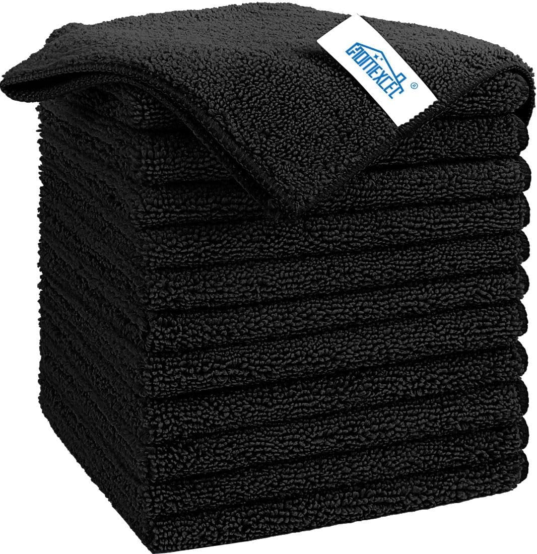 HOMEXCEL Black Microfiber Cleaning Cloth, 12 Pack Premium Microfiber Towels for Cars, Lint Free