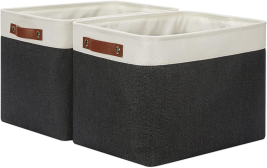 DULLEMELO Storage Bins Large-16"x12"x12" With Leather Handles for Organizing,Decorative Collapsible
