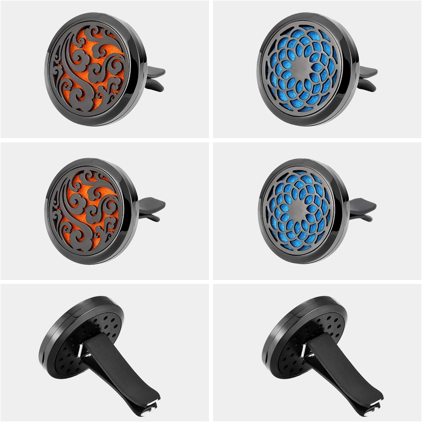 2 Pieces 316L Car Aromatherapy Oil Diffuser Air Freshener with 48 Felt Pad (Cloud, Sunflower