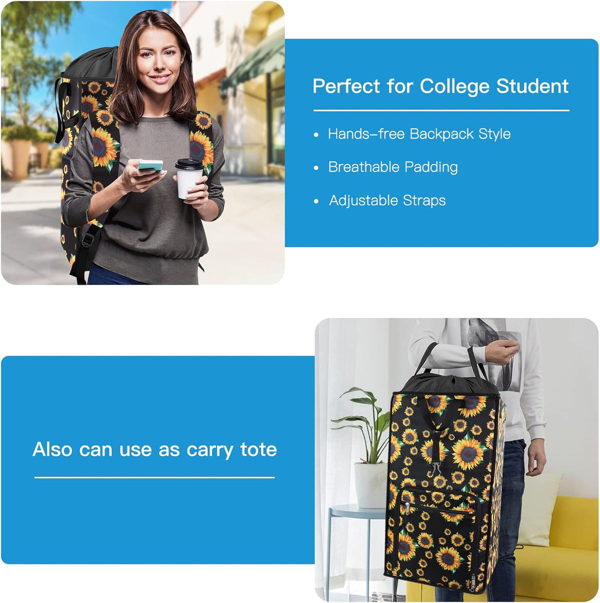 Bukere Laundry Hamper, Extra Large 2 in 1 Laundry Backpack Bag for College Students Dorm