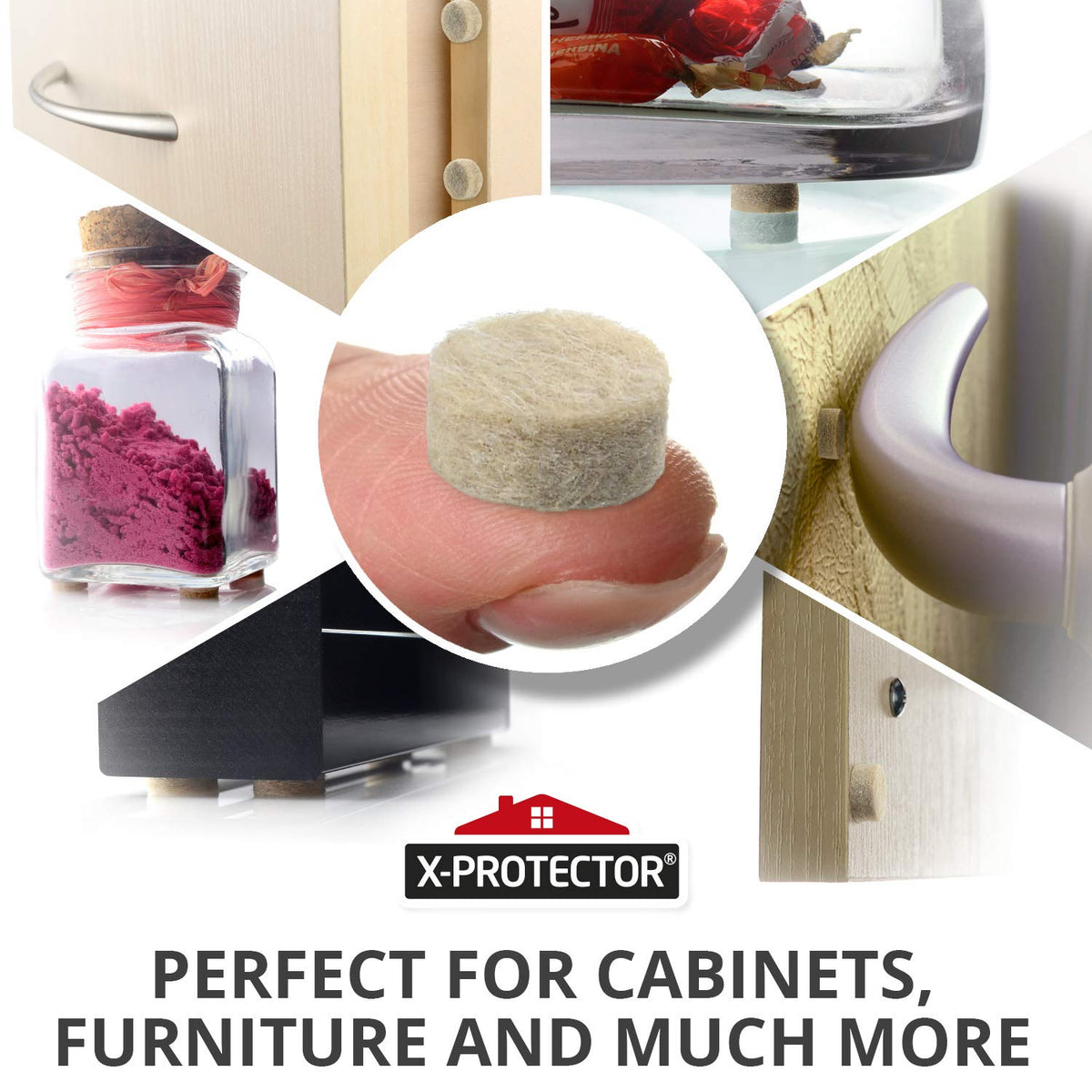 Cabinet Door Bumpers X-Protector 150 PCS - Small Felt Pads 3/8” - Ideal Beige Felt Bumpers