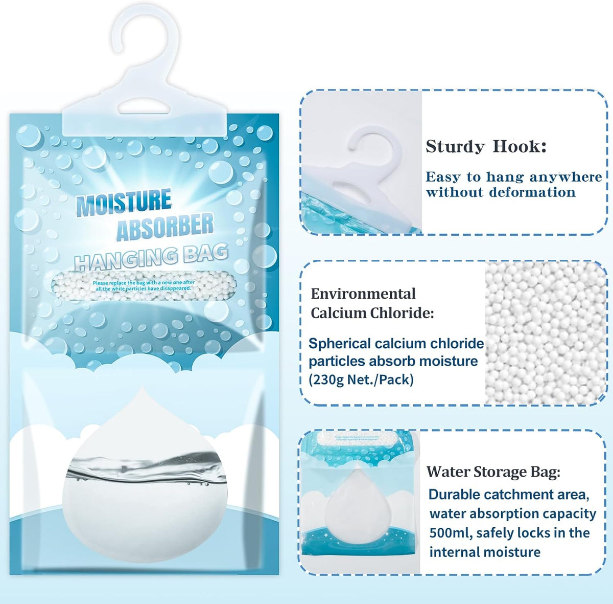 12 Pack Hanging Moisture Absorbers - Fagrance Free Dehumidifier Bags, 8.11 OZ, Removes Moisture &