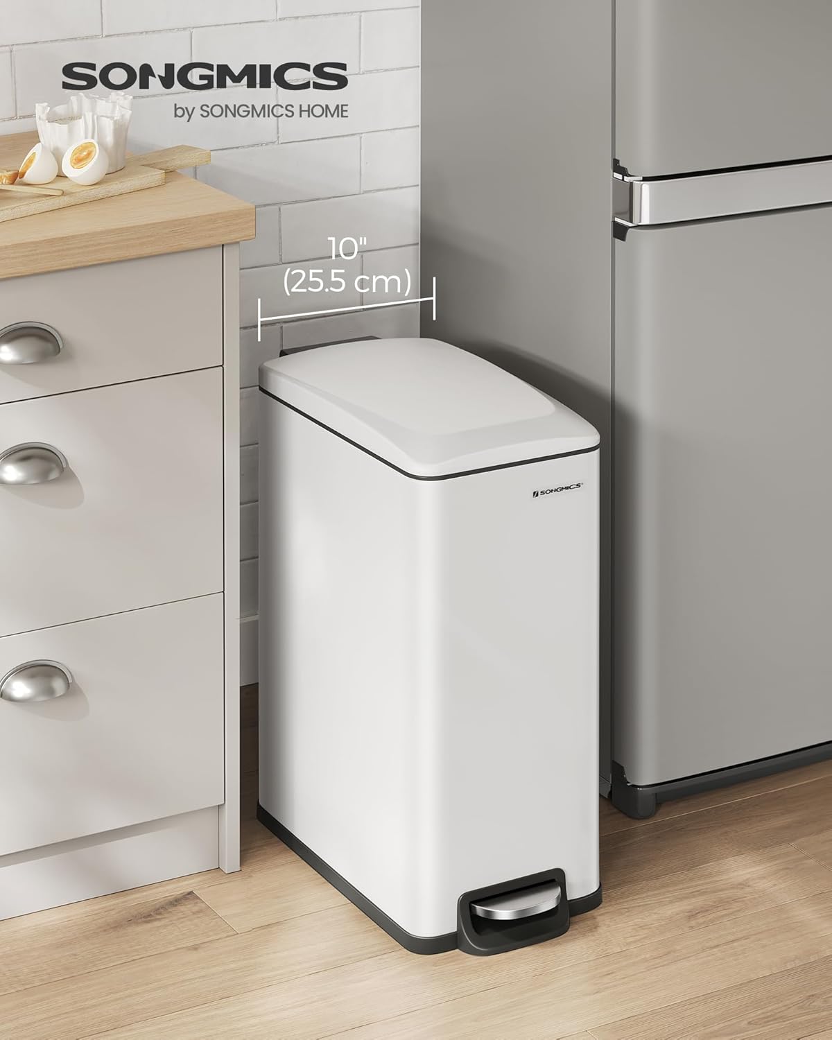 SONGMICS Slim Trash Can, 13-Gallon (50 L) Garbage Can for Narrow Spaces with Soft-Close Lid, Inner