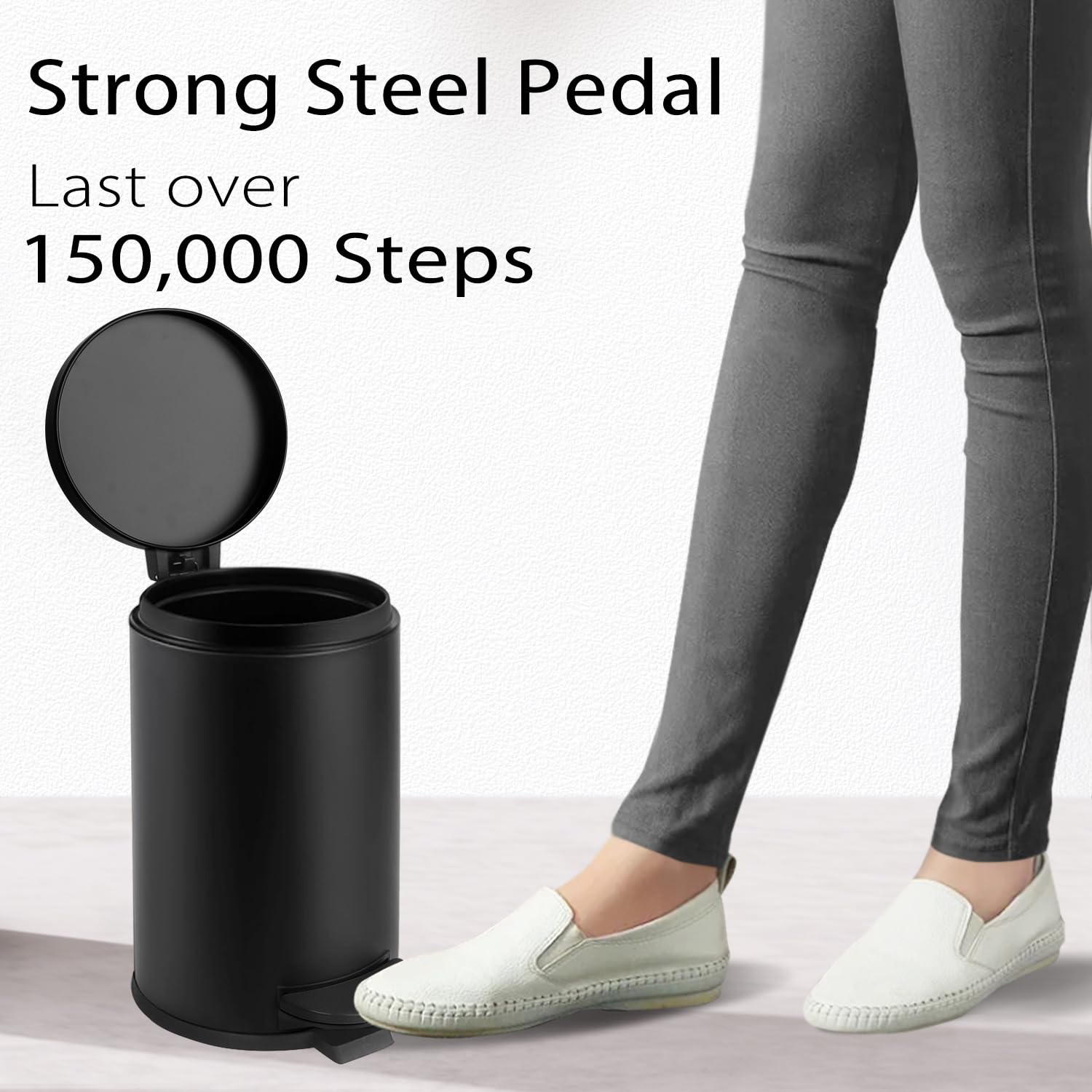 TIPGO 1.2 Gallon Small Black Trash Can, 4.5 Liters Bathroom Garbage Can with lid, Mini Step Trash