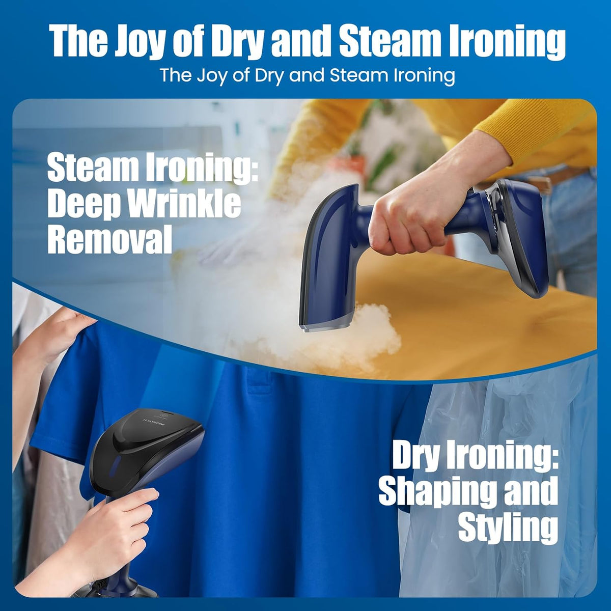 Powerful Handheld Fabric Steamer - 1800W with Fast Ceramic Heat-Up Plate, 2-in-1 Ironing & Wrinkle