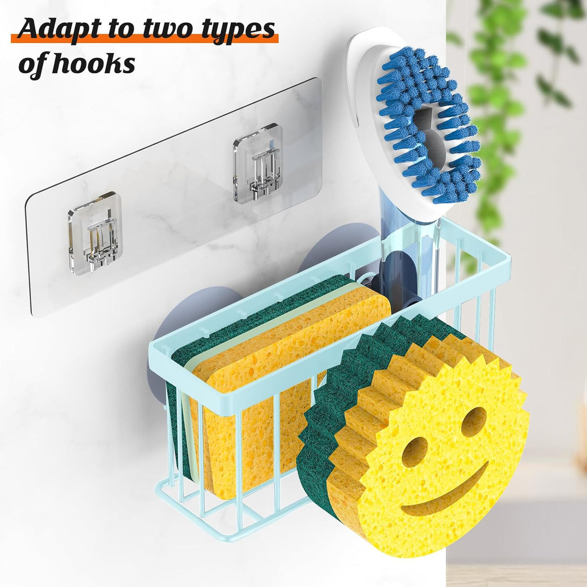 Sponge Holder Smiley Face,Sink Caddy for Kitchen Sink,Sponge Holder with 2 PCS Suction Cups/1 PCS